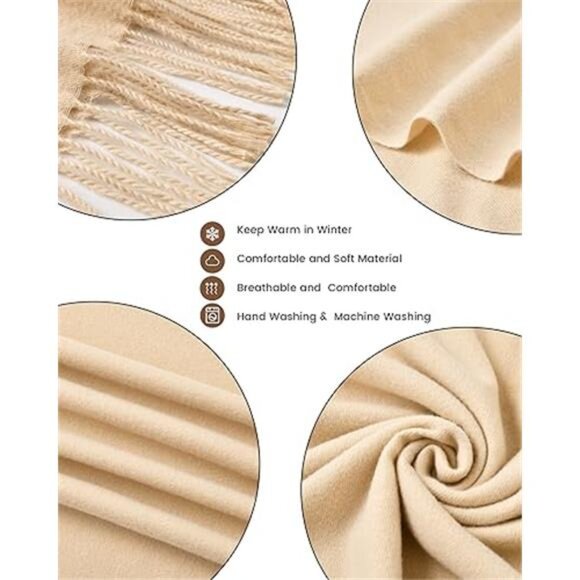 Winter Scarf for Women Soft Wool Cashmere Shawl Wrap Warm Large Cold Weather - Picture 3 of 7